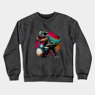 T-Rex Playing Drum Set Crewneck Sweatshirt